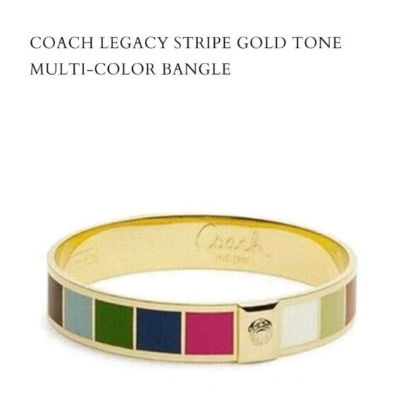 Coach Legacy Stripe Gold Tone Bangle Bracelet - Picture 1 of 4
